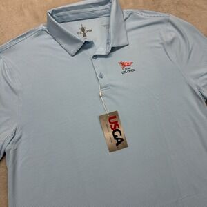 US Open Polo Shirt Mens 2XL Light Blue 123rd Championship Golf Stripe‎ LACC NWT